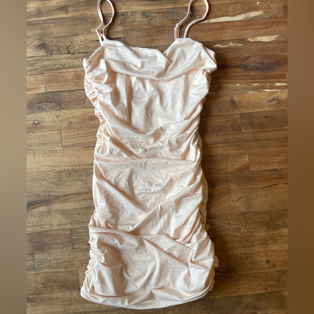 Beige Mini Ruched Cami Dress